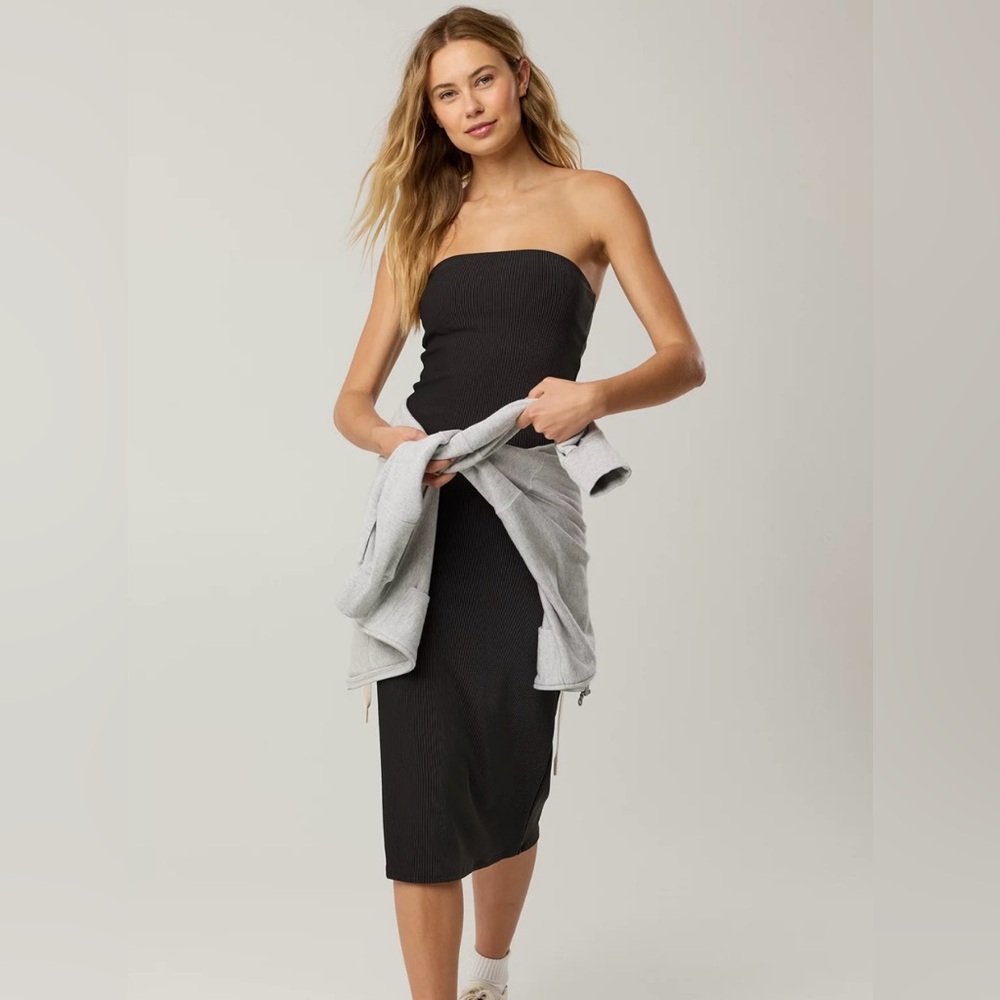 NWT Offline by Aerie Ribbed Tubbed Midi Dress- Medium, Strapless Body-con Black